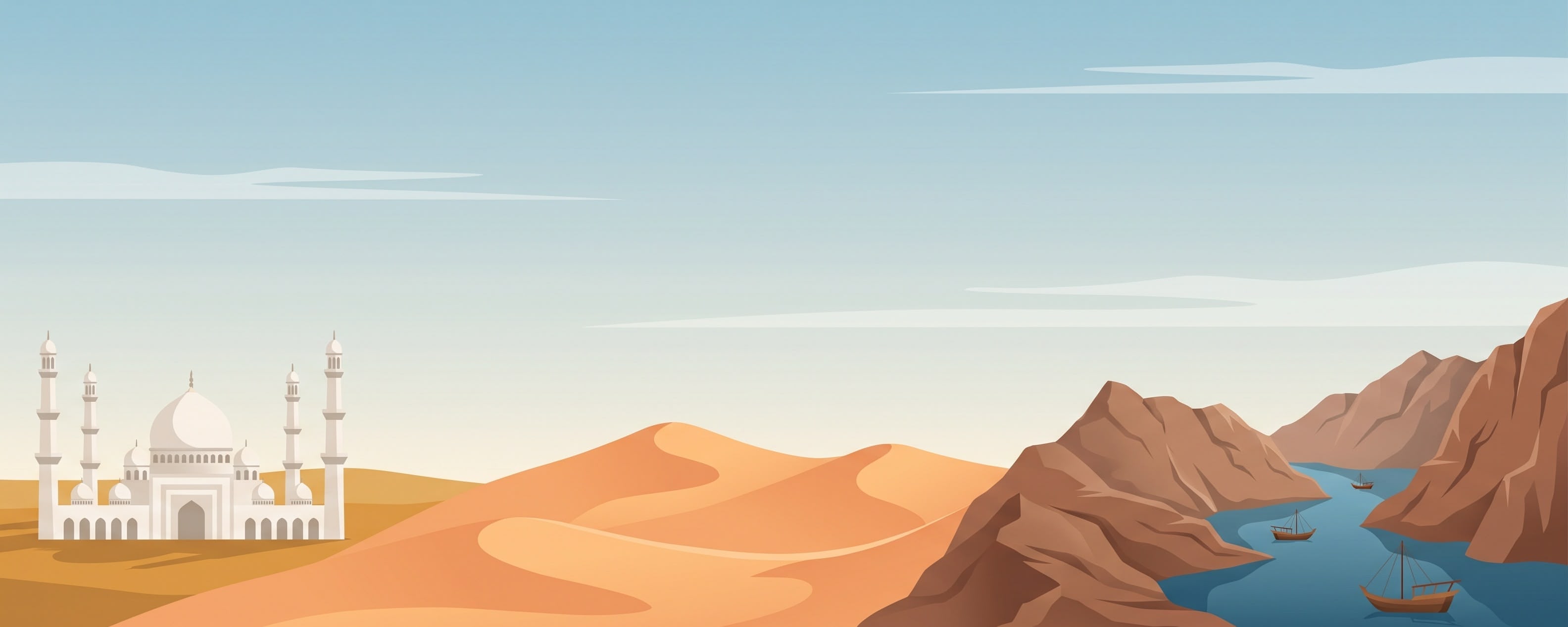 Desert, mosque and mountains